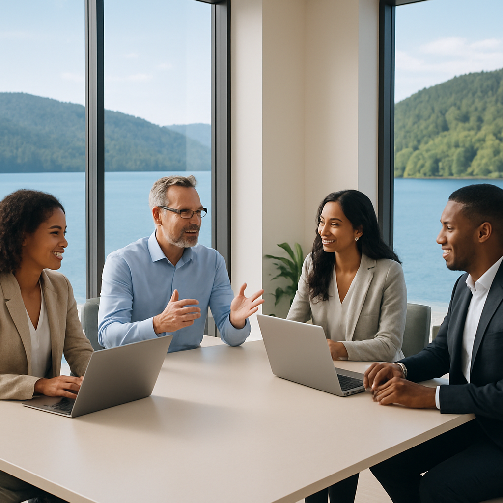 Modern business team reviewing operations data